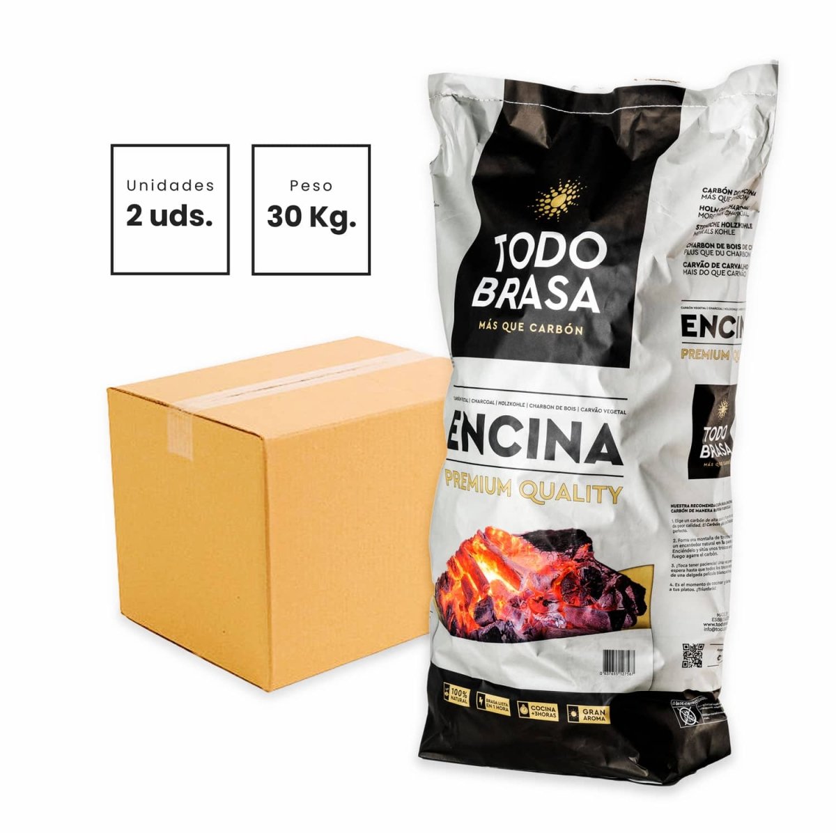 2 Sacos de Carbón de Encina (15 Kg c/u) Premium Quality Todo Brasa - Anubis Grill